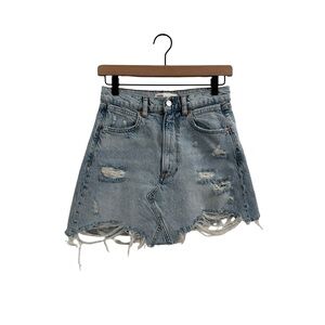 Zara Light Blue Distressed Denim Mini Skirt